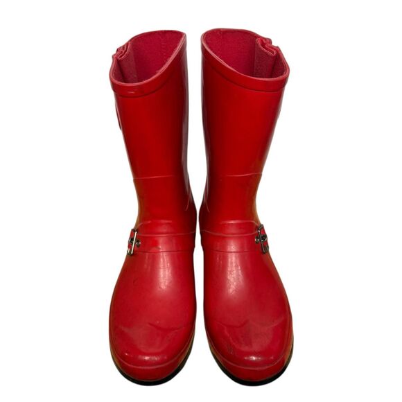 Athletech Women’s 8 Thunder Red Mid Calf Wellie Boot Rubber Rain Snow - Picture 2 of 9